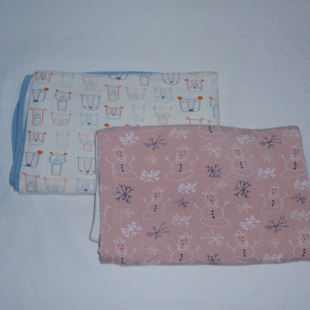 Lot of 2 Bestaroo Large Swaddle Blankets Pink Snowman Dog Animal Faces
